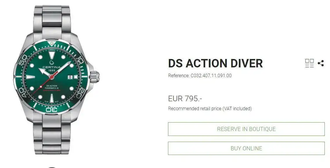CErtina Diver Green Dial 43 mm.webp