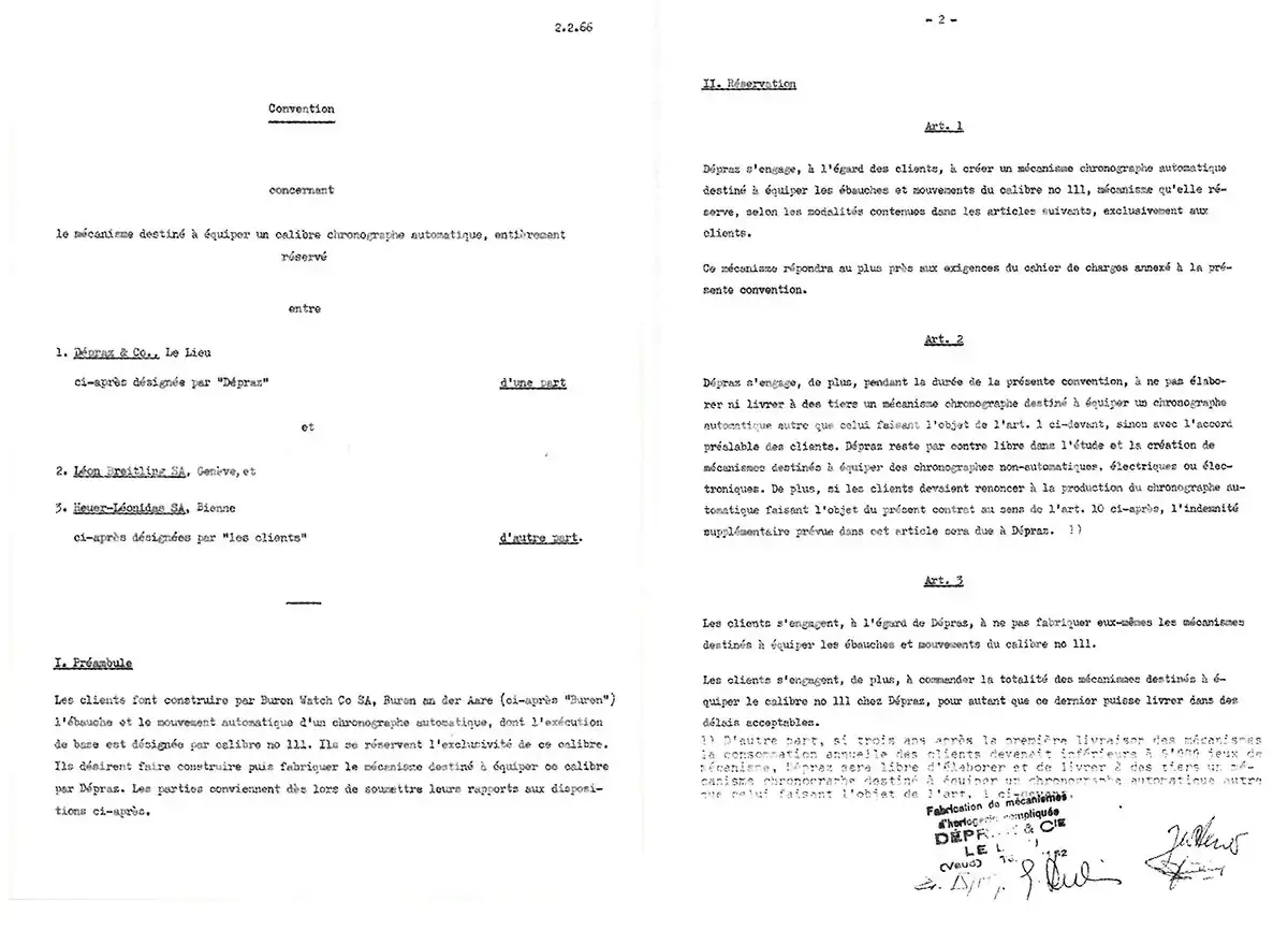 Convention-signed-Heuer-Breitling-Depraz-for-Calibre-11.webp