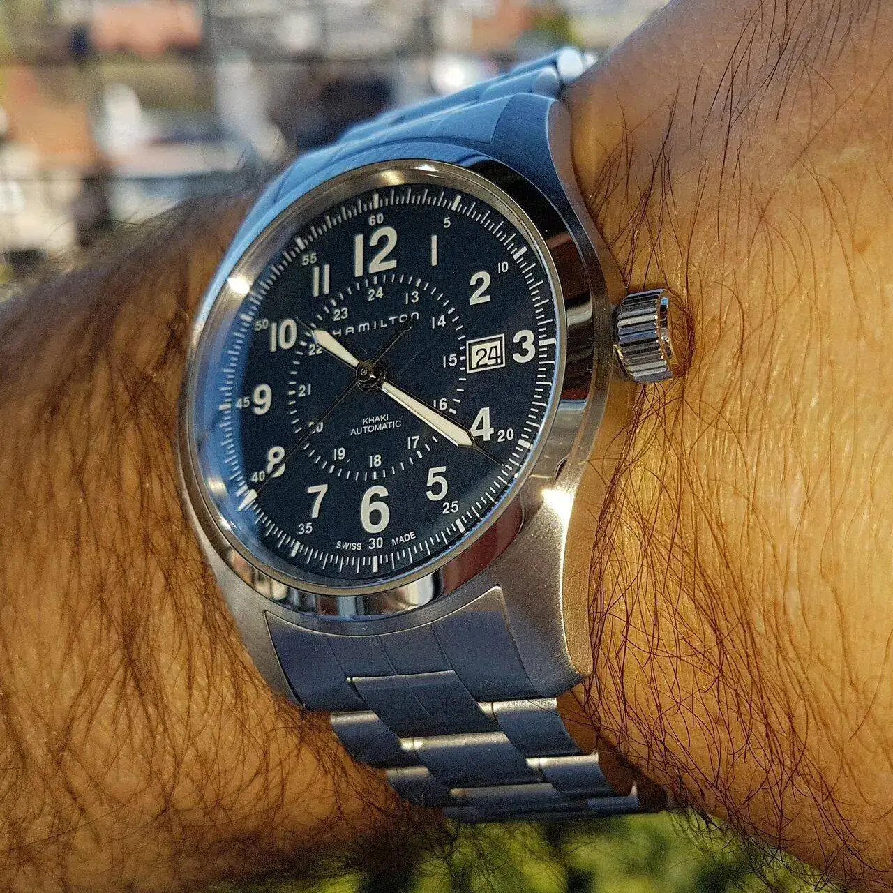 Hamilton Khaki Field Auto 42 mm 100M Blue Dial Bracelet #H70605143.webp