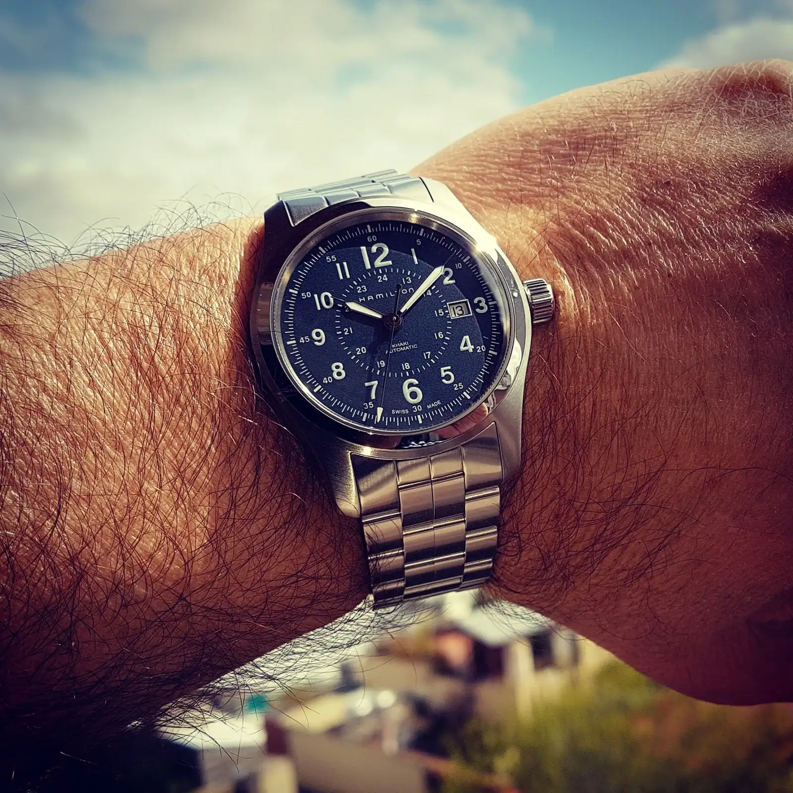 Hamilton Khaki Field Auto 42 mm 100M Blue Dial Bracelet #H70605143.webp