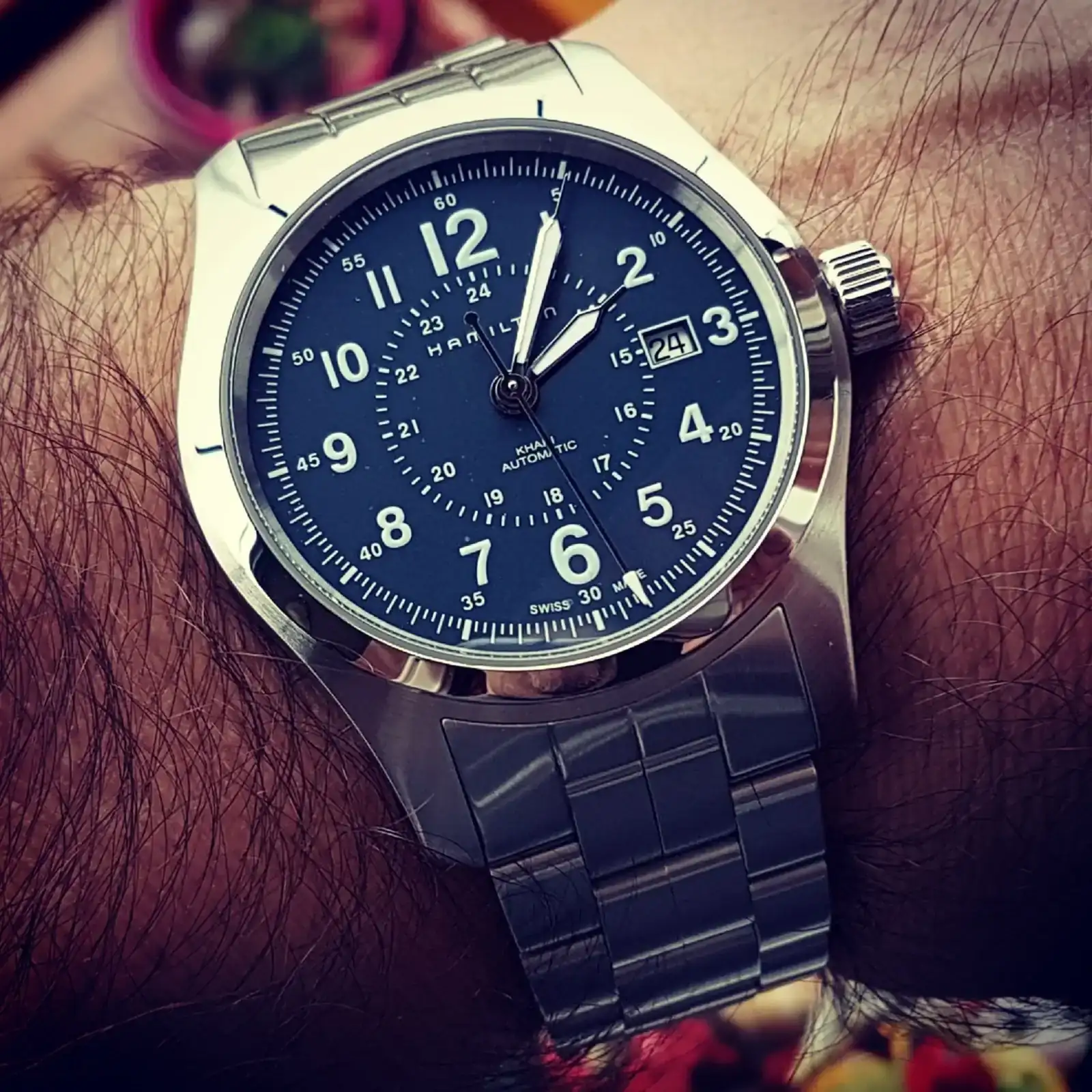 Hamilton Khaki Field Auto 42 mm 100M Blue Dial Bracelet #H70605143.webp