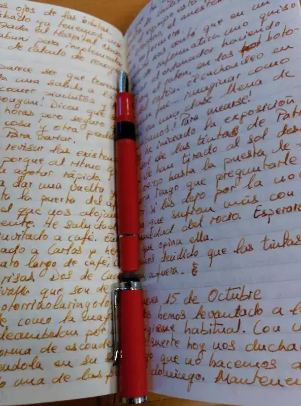 Pelikan M205 naranja puntp F - Pelikan M205 naranja puntp F en traveler's notebook Midori.