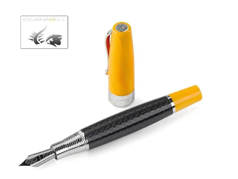iya-Carbon-Fountain-Pen-Black-Yellow-Silver-trim-1.webp