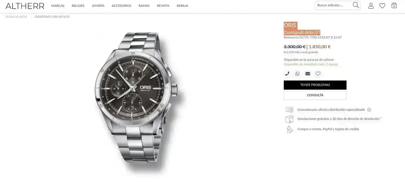ORIS%0ACronógrafo Artix GT.png