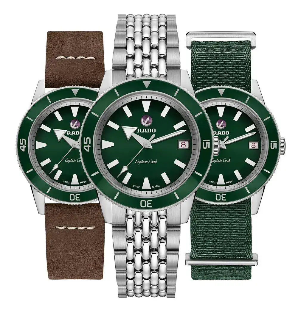 Rado-Captain-Cook-Damenuhr-Gruen-mit-Wechsel-Armbaendern-37mm-Automatik-Easy-Clip-Set-R32500328.webp