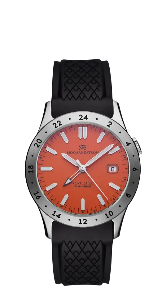Sjöö-Sandström-Royal-Steel-Worldtimer-36-Orange-gummiband-020548.webp