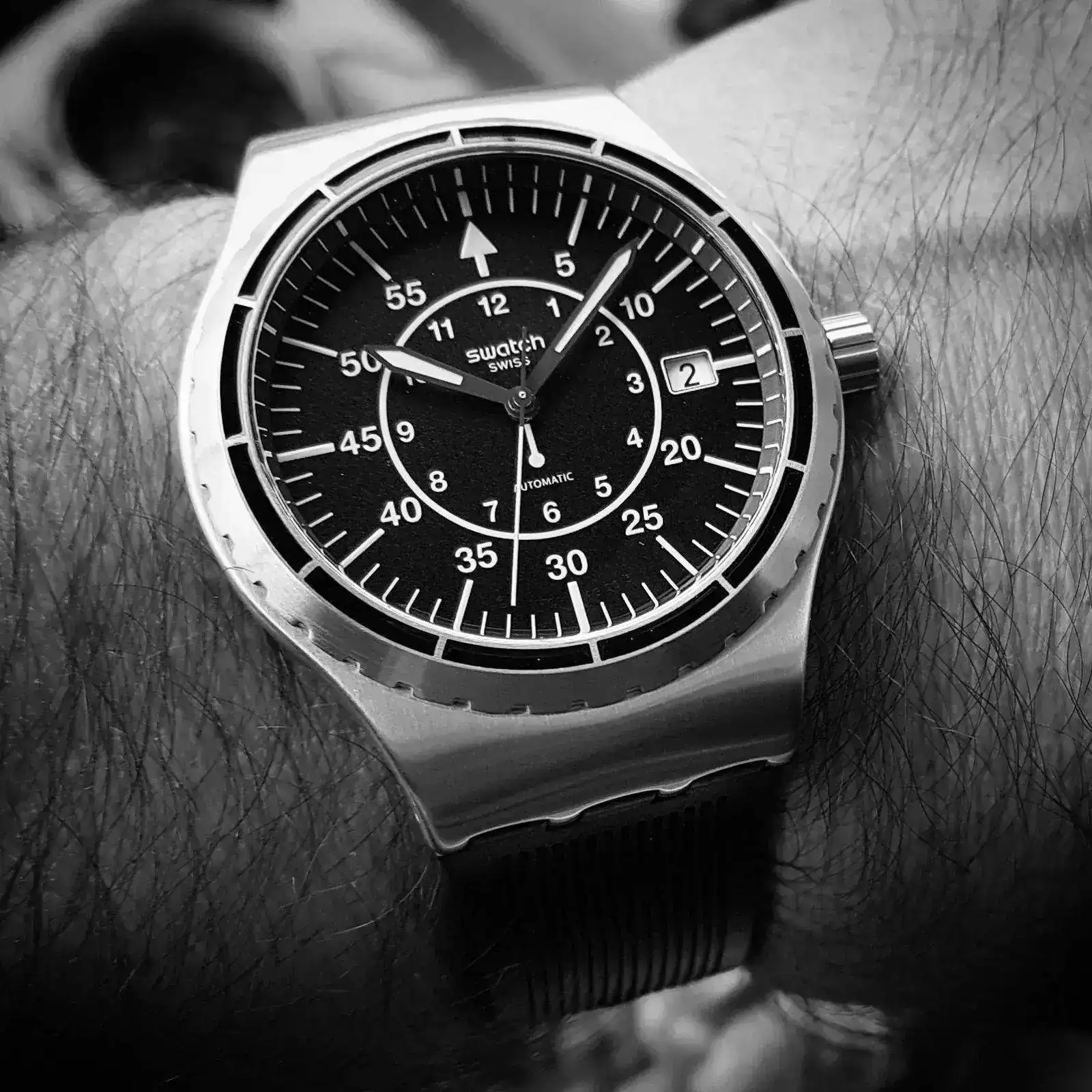 Swatch Sistem51 Irony Sistem Arrow (YIS403) (B&W).webp